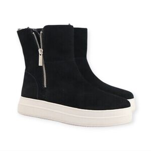 J/Slides Tristan Platform Sneaker Boots Black White Sole Fur Lined